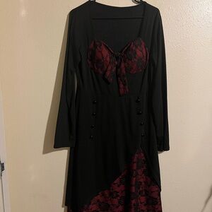 Elegant Black and Red Lace Maxi Dress